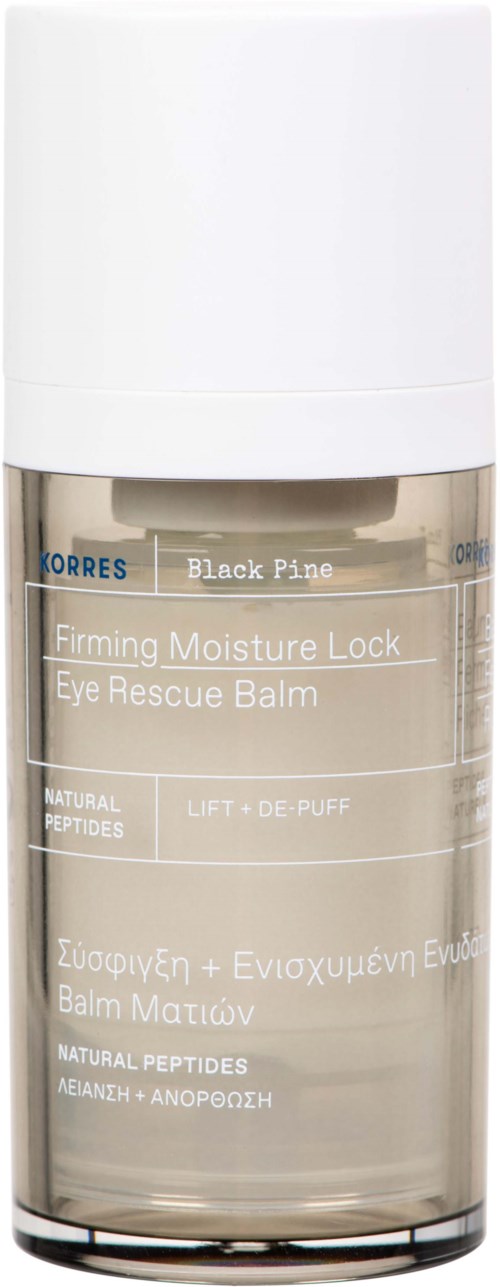 A small bottle with a white cap labeled "Firming Moisture Lock Eye Rescue Balm."