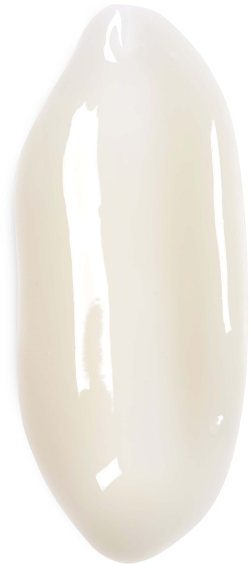 A smooth, white, gel-like liquid in an oval shape. It appears to be a dollop of cream or lotion.