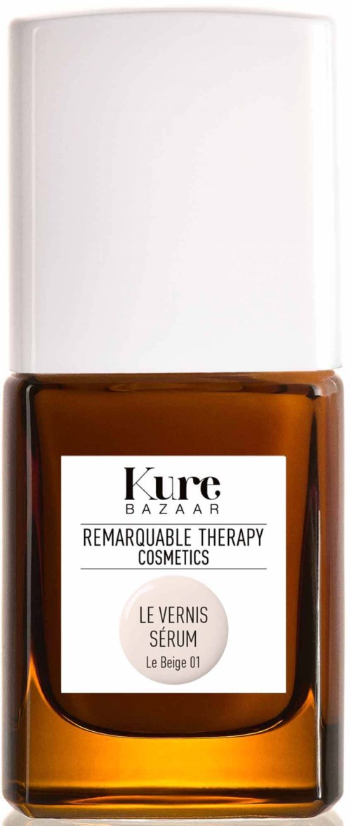 Bernsteinfarbenes Serum in kleiner Flasche mit weißem Deckel und Schild, für Hautpflege.