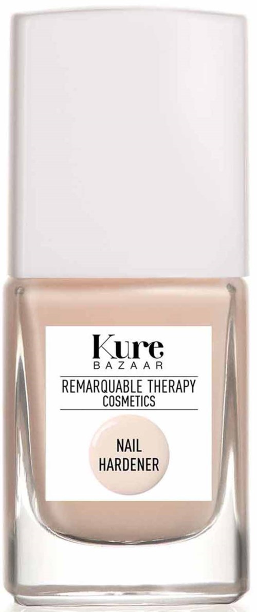 En neglelakkforsterker fra Kure Bazaar med hvit lokk og beige væske inni.
