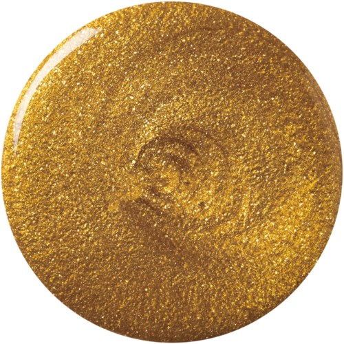Ein runder Gegenstand mit einer glänzenden, texturierten goldenen Oberfläche und einer kleinen Zahl oder Symbol in der Mitte.