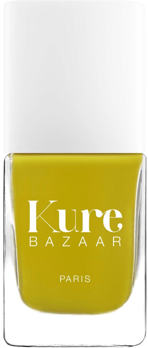 keltin keltan kynsilakkapullo, jossa on valkoinen kansi ja etiketti sanoo "Kure BAZAAR PARIS."