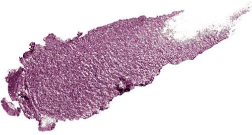 Ett texturerat lila ögonskuggablott med en spetsig ände på vit bakgrund. Det ser ut som en borste eller en fjäder.