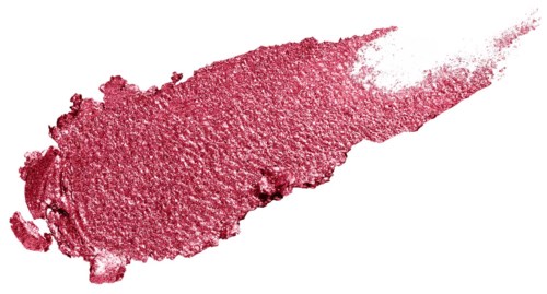 Een strook roze lippenstift gesmeerd op een witte achtergrond met een getextureerde, ongelijkmatige vorm.
