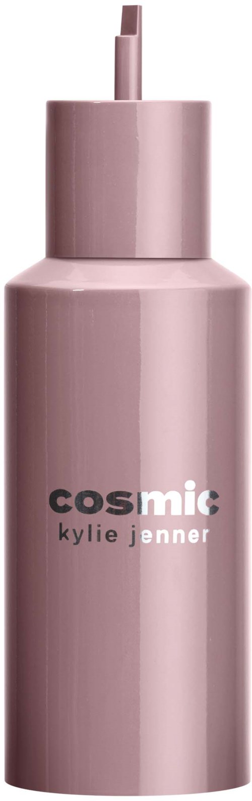 A pink bottle with a pump and label saying "cosmic" and "kylie jenner."