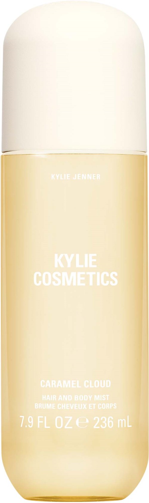 KYLIE COSMETICS Caramel Cloud -monsteri vaaleanruskealla etikettillä ja valkoisella kannella.