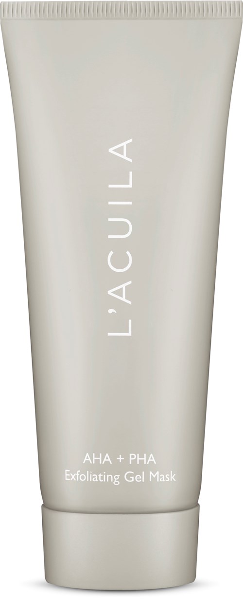 Een witte tube met grijze tekst, gelabeld La Roche-Posay AHA + PHA Exfoliating Gel Mask.