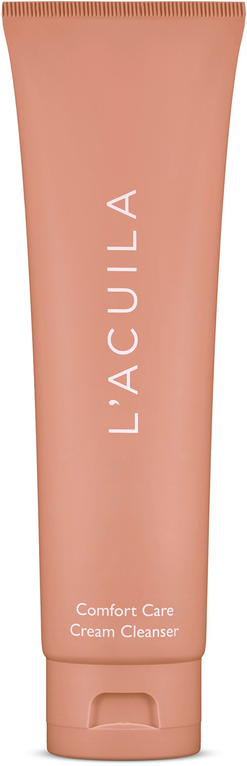 Vaaleanpunainen putki, jossa lukee 'LACOUVIA' ja 'Comfort Care Cream Cleanser'.