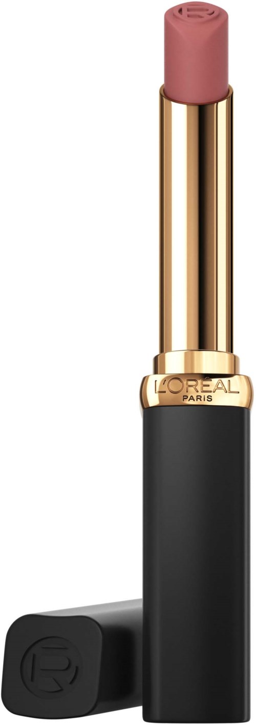 A pink lipstick with a gold and black case by L'Oreal Paris.
