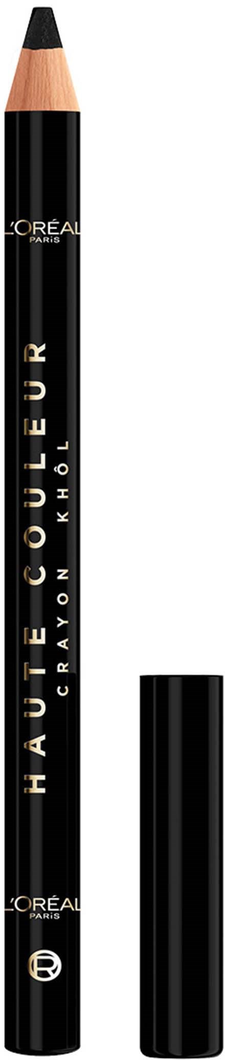 Ein schwarzer und beige Bleistift-Kosmetikartikel von L'Oréal, beschriftet 'Haute Couleur' von Avon Khloe.