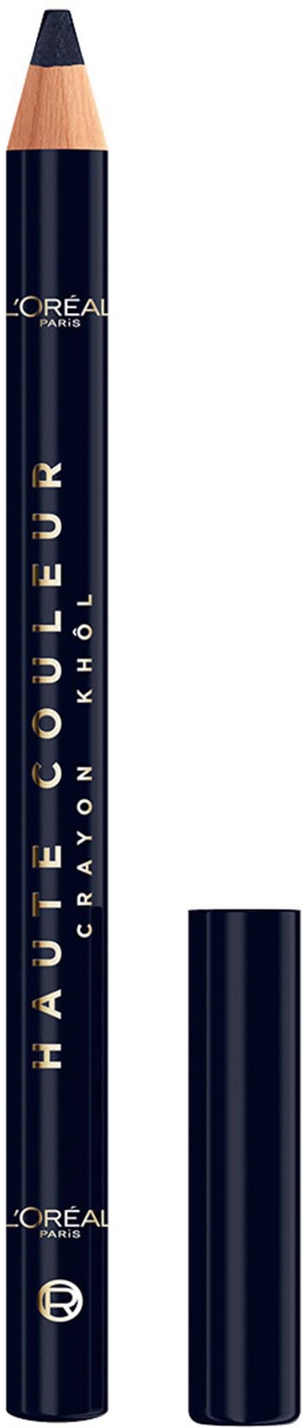 Ein dunkelblauer Eyelinerstift mit beige Spitze und den Worten 'Haute Couleur' auf.