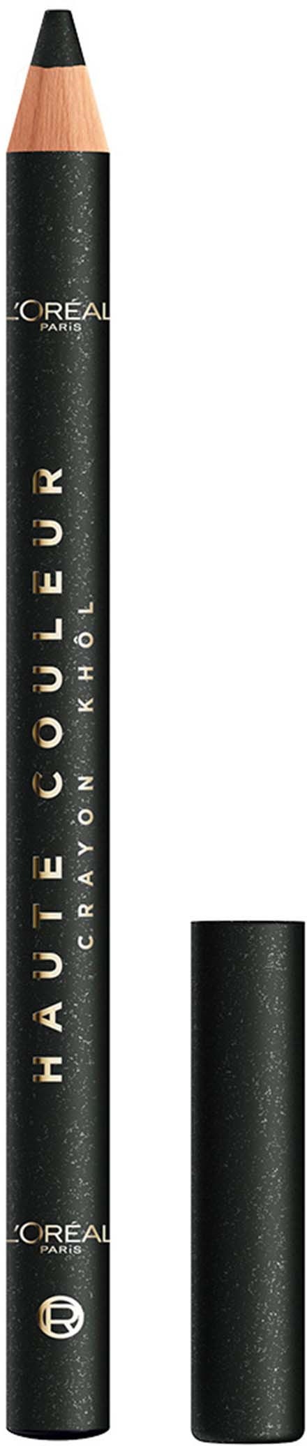 En svart läppstiftspenna med en beige spets, märkt "Haute Couleur" av L'Oréal, med ett lock bredvid.