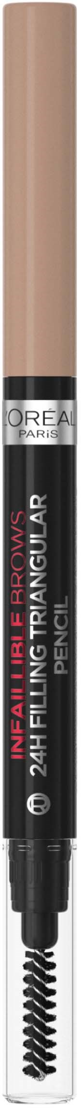 En svart eyelinerpenna med beige lock och inbyggd borste för att rita. L'Oréal-loggan på pennan.