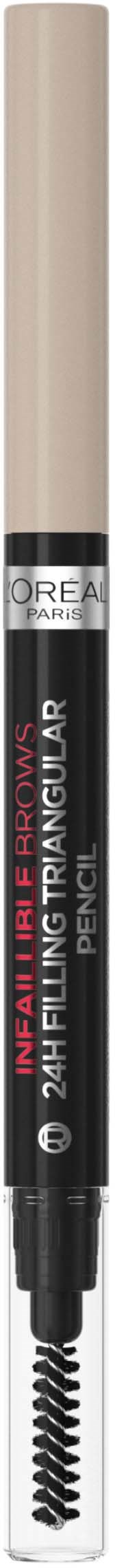 Kaksipäinen eyeliner-tussi, jossa musta kynä ja beige korkki, tarkoitettu silmämeikkiin.