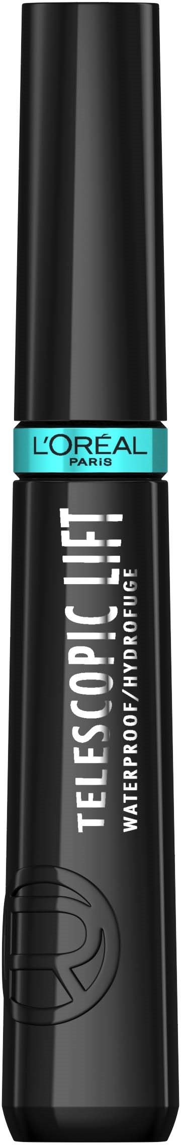L'Oreal waterproof mascara with a black tube and blue label. It is called Telescopic Lift.