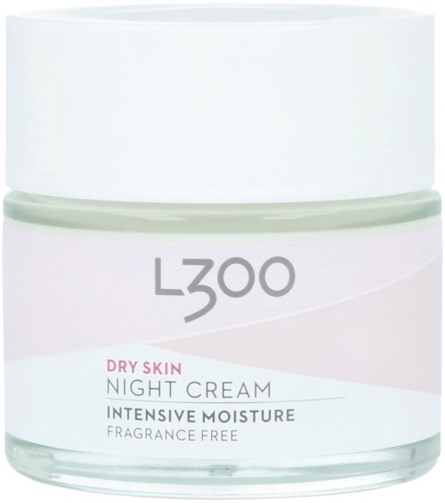 Ein weißer Tiegel mit L'Oreal L'ZOO Nachtcreme für trockene Haut, bezeichnet als intensive Feuchtigkeit und parfumfrei.