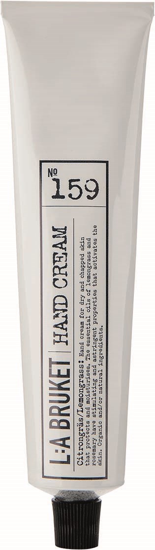En hvit tube merket 'L:A BRUKET' med 'HAND CREAM' og nummer 159, står oppreist.