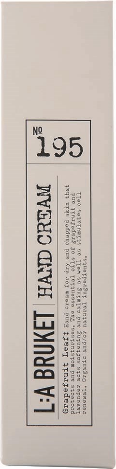 A white box with black text, label shows number 195 and mentions hand cream. It is simple with a plain background.