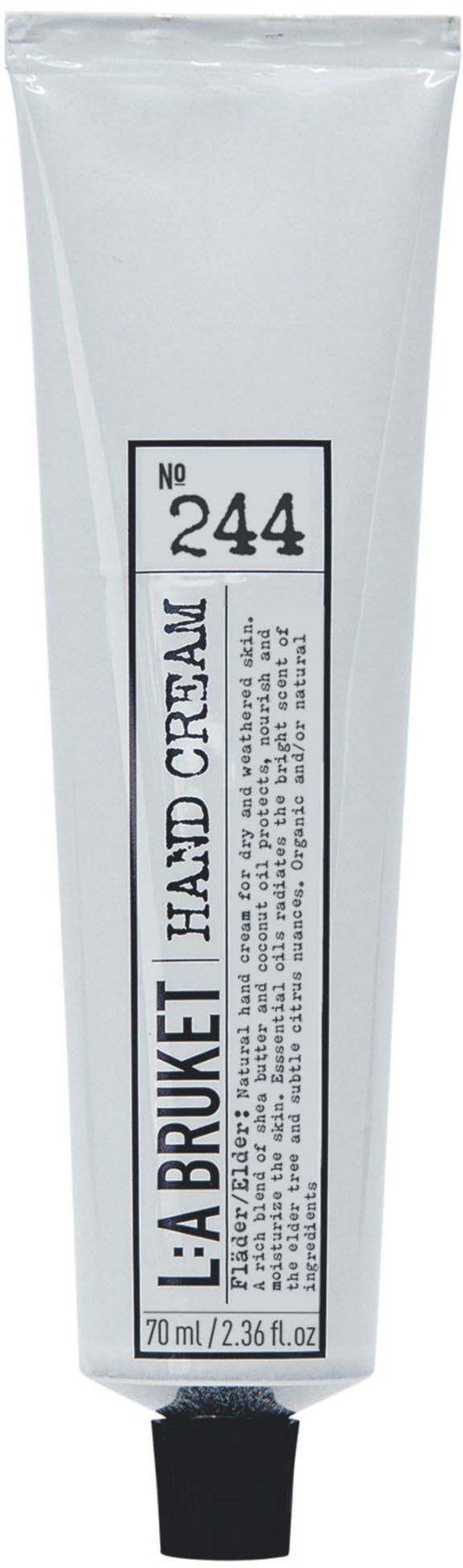 A white tube labeled 'A BRUKET HAND CREAM NO 244' standing upright with a black cap.