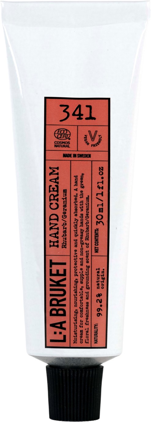 A white tube of hand cream with a red label showing product and expiration details.