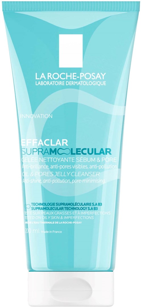 Laroche-Posay Effaclar Purifying Jelly Cleanser in a light blue tube with white text.