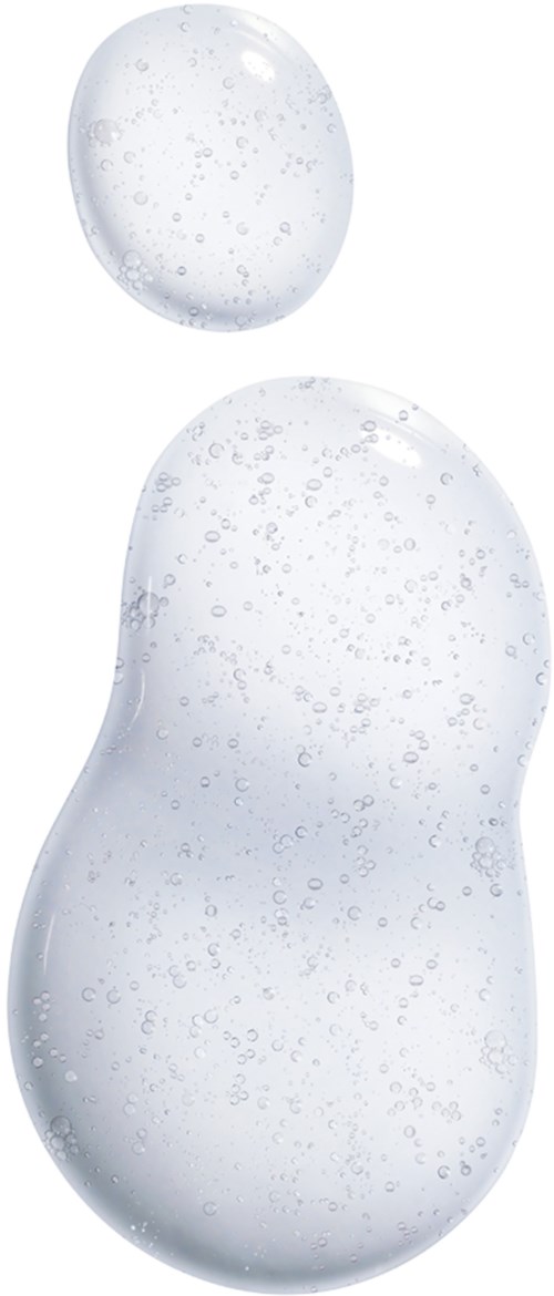 To klare geléaktige klumper, en liten og en stor, med små bobler inni, ser ut som såpe eller slim.