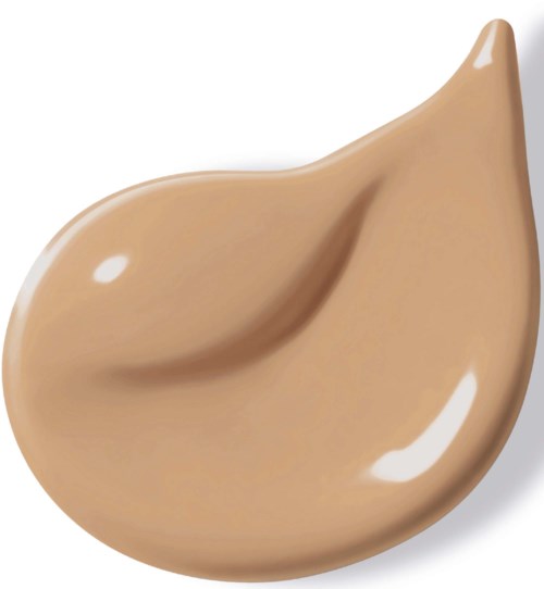 Ein Klecks beigenfarbener Creme oder Lotion mit glatter, glänzender Oberfläche und spitzer Spitze.