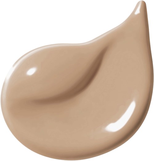 Ein beige flüssiger Foundation oder Concealer in Tropfenform mit glatter, glänzender Oberfläche.