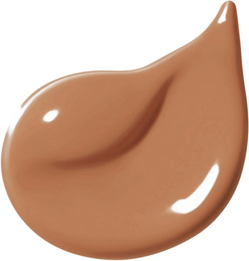 Ein tupfer beiger flüssiger Make-up-Creme mit glänzender, glatter Oberfläche und runder Form.
