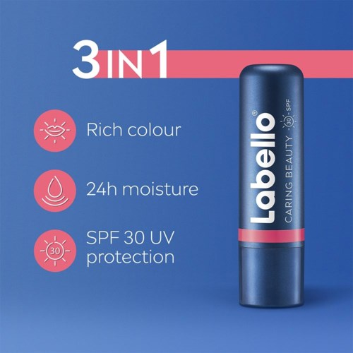 Lippenbalsem in een tube biedt rijke kleur, blijft 24 uur en heeft SPF 30 voor bescherming tegen de zon.