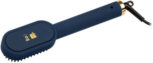 Een blauwe elektrische schoonmaakborstel met lange handvat en snoer.