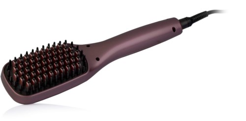 Een verwarmde stylingborstel met handvat, borstel en kabel voor haarstyling.