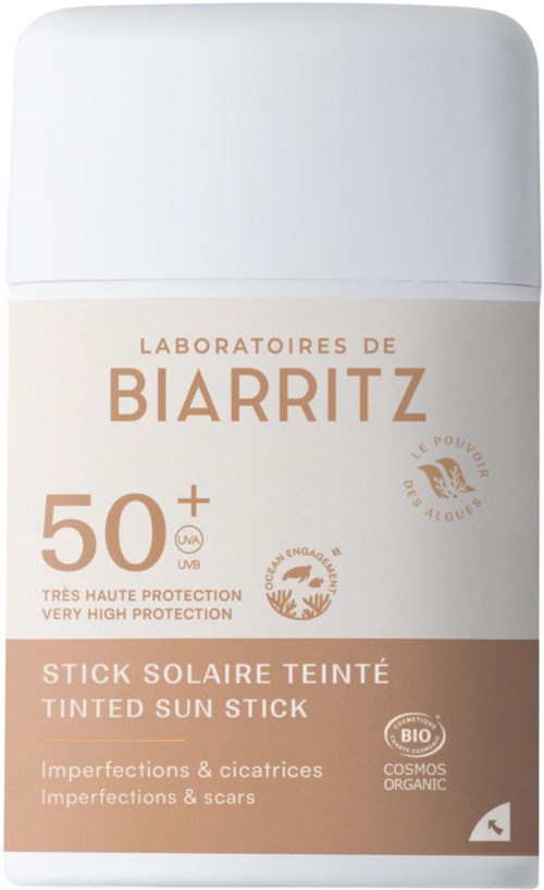 Zonnebrandstick met SPF 50, biologisch, voor littekens en imperfecties, van Biarritz labs.