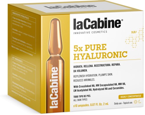 A box of skin treatment ampoules, yellow and white with an image of a small vial on the front.