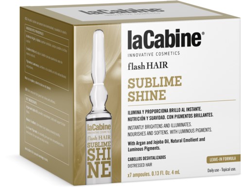 Box of hair product with a white bottle inside, labeled La Cabine and Sublime Shine.