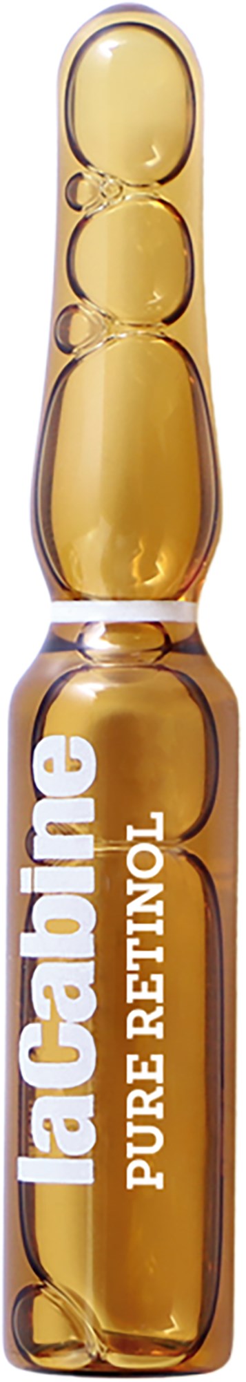 A small glass vial labeled "Lactaine Pure Retinol" with a dropper cap, filled with a yellowish serum.