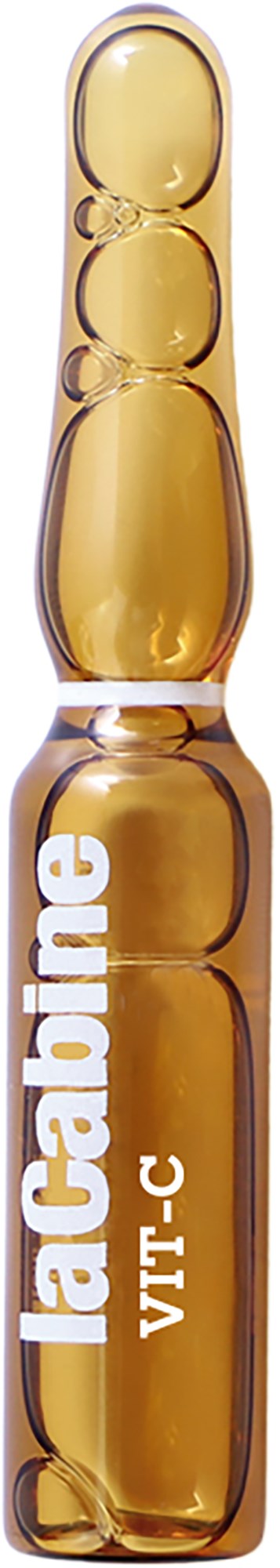 A brown glass ampoule with white text that reads "Lactabine VIT-C" on it.