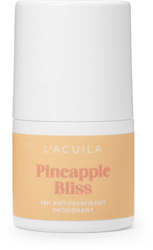 A white roll-on deodorant with a label that says 'Pineapple Bliss' and 'L'ACULA'.
