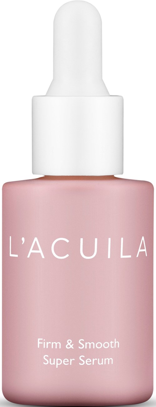 Roze fles met witte pipetdop. L'ACULA staat op de fles. Het is een huidserum.