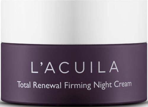 Een potje nachtcrème met label L'ACULA, voor huidvernieuwing en versteviging.