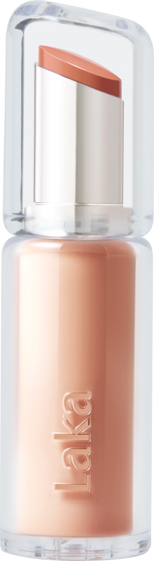 Een tube met Laura huidverzorgingsproduct met beige dop en doorzichtige container. Het label toont de merknaam Laura.