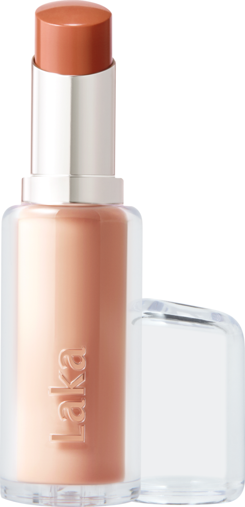 Een make-upstick in beige kleur met doorzichtige dop, gemerkt 'Laka'.