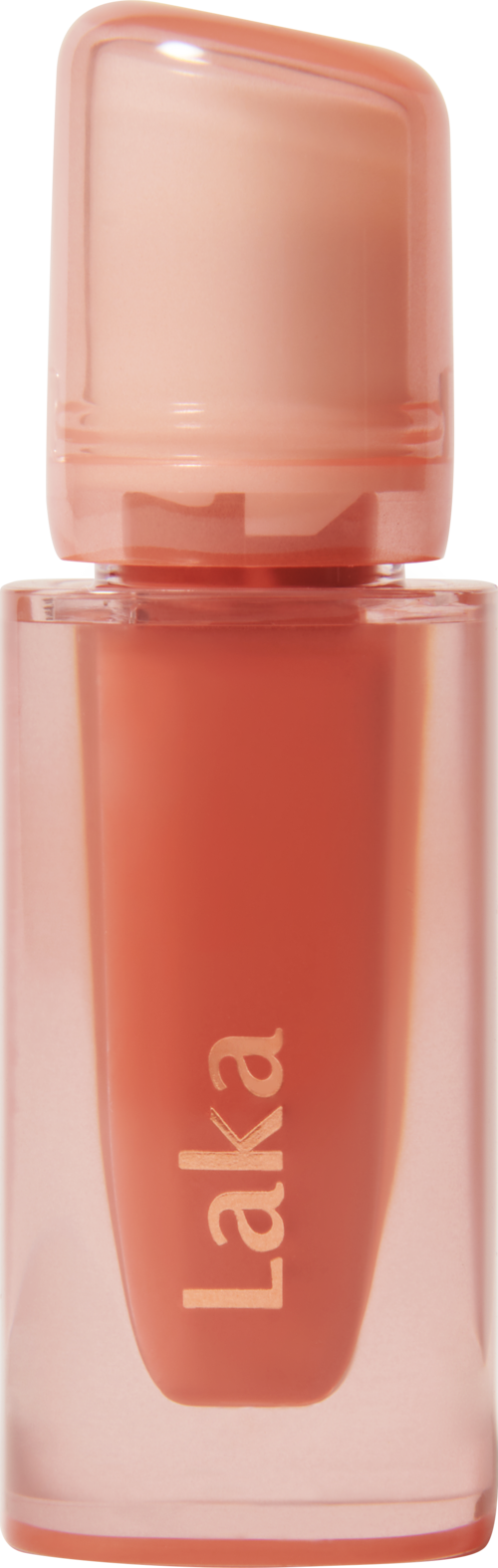 Eine kleine, rosafarbene Flasche mit Laka Nagellack und rundem Deckel.