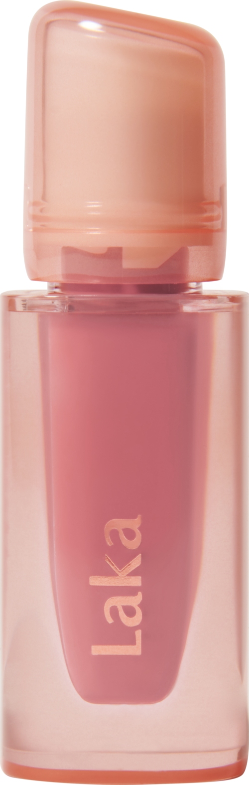 A pink lip gloss tube with the brand name 'Laka' on it.