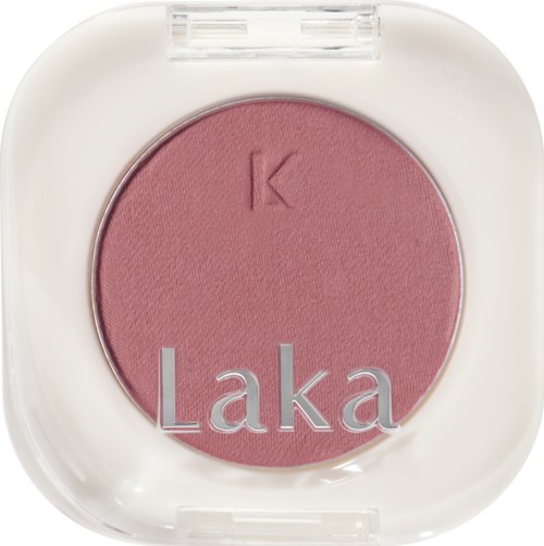 Pink blush with a letter 'K' embossed and the brand name 'Laka' on it.