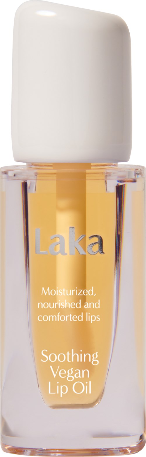 Een fles Laka vegan lip olie die moisturizeert en kalmeert de lippen.