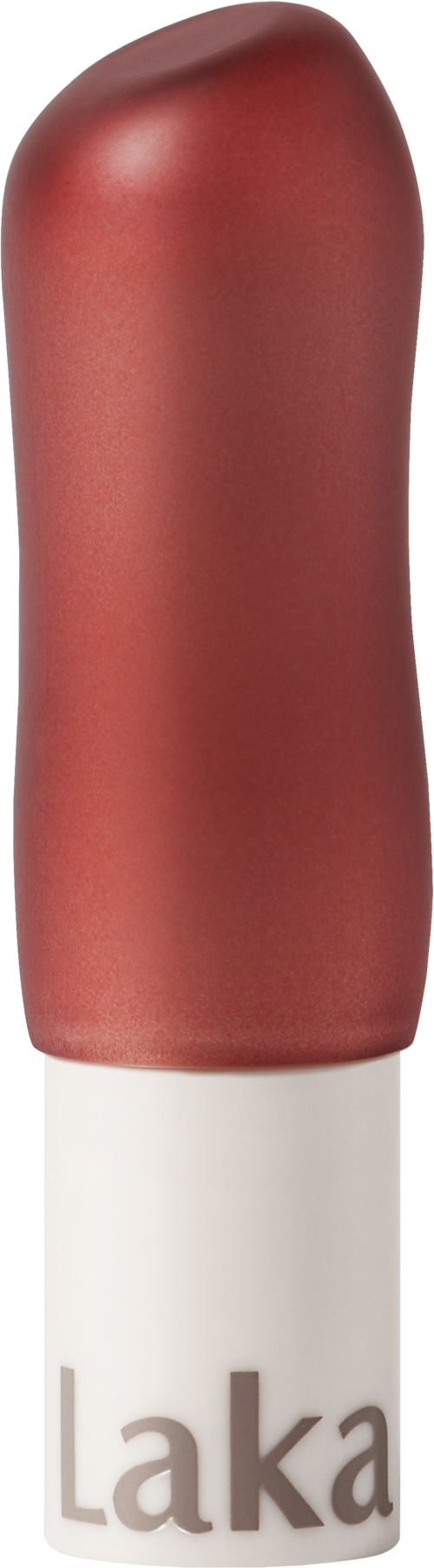 Een bruine lipstick met een zilveren basis, genaamd 'Laka'.