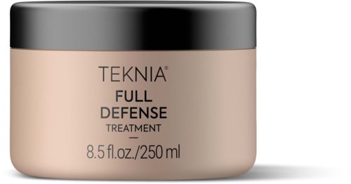 En krukke med Teknia Full Defense-behandlingskrem med sølvlokk og beige kropp.