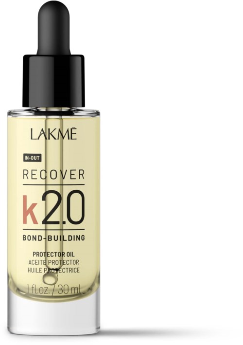 En liten flaske Lakme Rejuvenator k 2.0 bond building protector oil med dryppett.