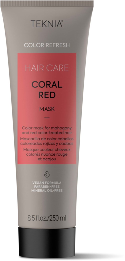 Eine Tube TEKNIA Color Refresh Hair Care Coral Red Mask für coloriertes oder graues Haar, vegan und parabenfrei.